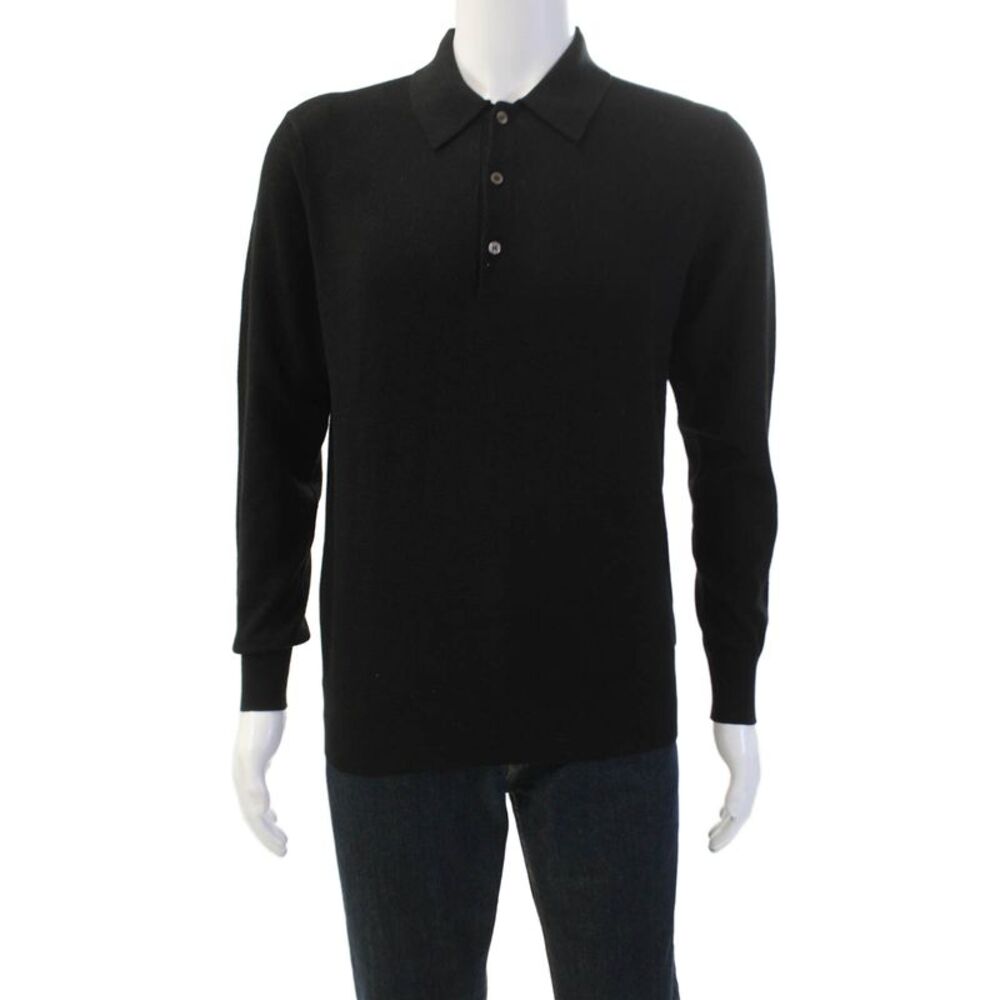 Goodlife Mens Long Sleeve Collared Waffle Knit Shirt Black Cotton Size Small